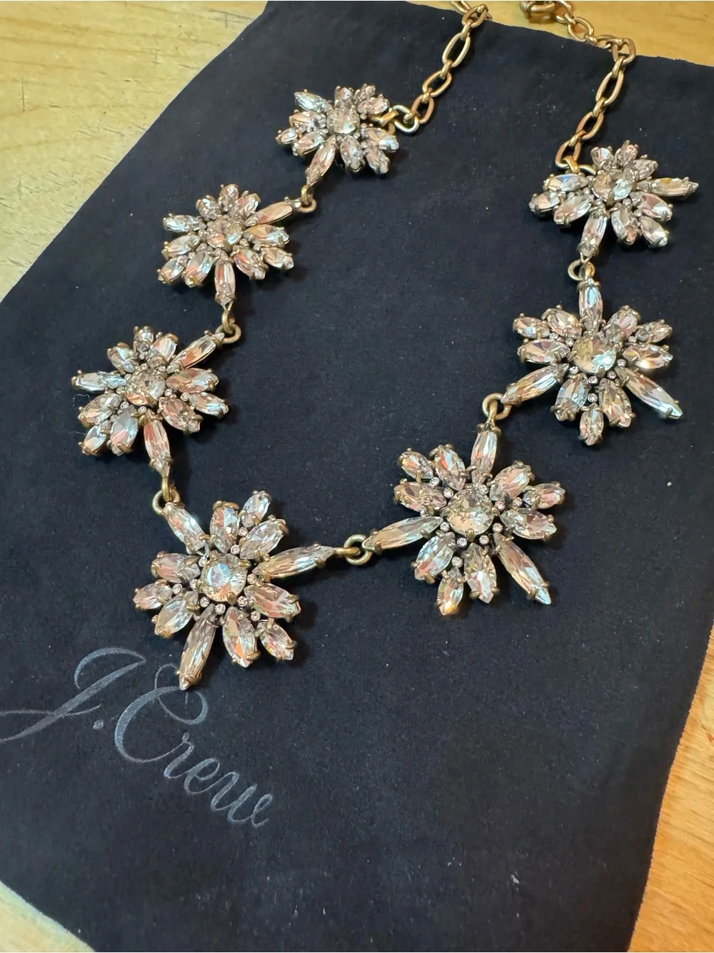Vintage J.Crew Crystal Burst Statement Necklace Gold Tone - Excellent Condition